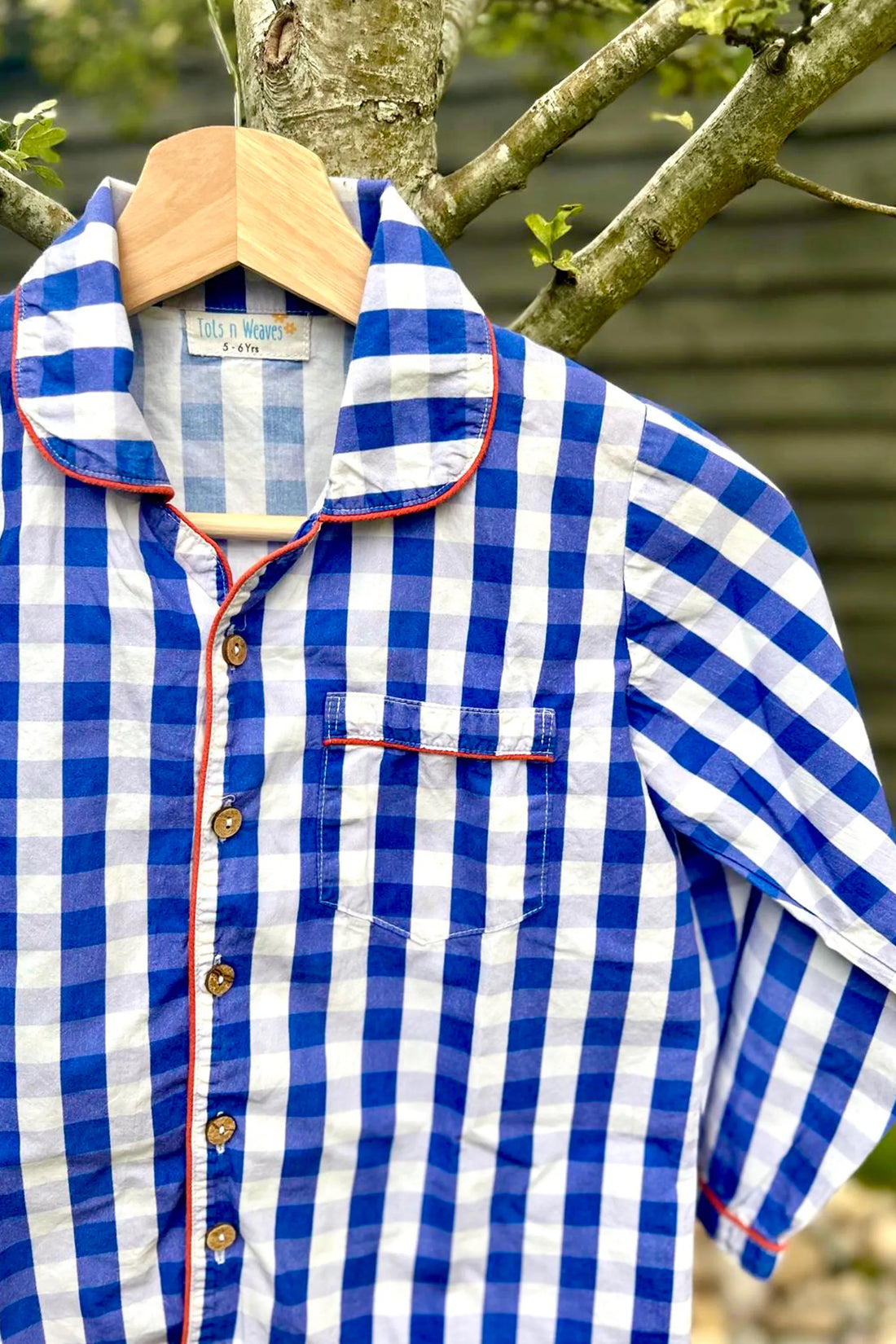 Blue Gingham Collar Pajama Set