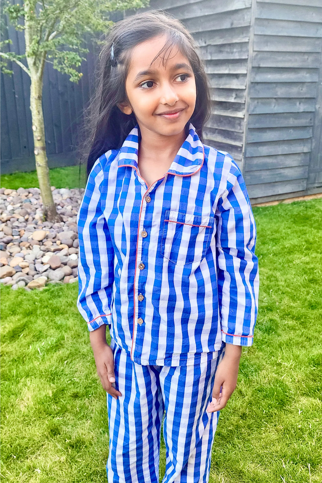 Blue Gingham Collar Pajama Set