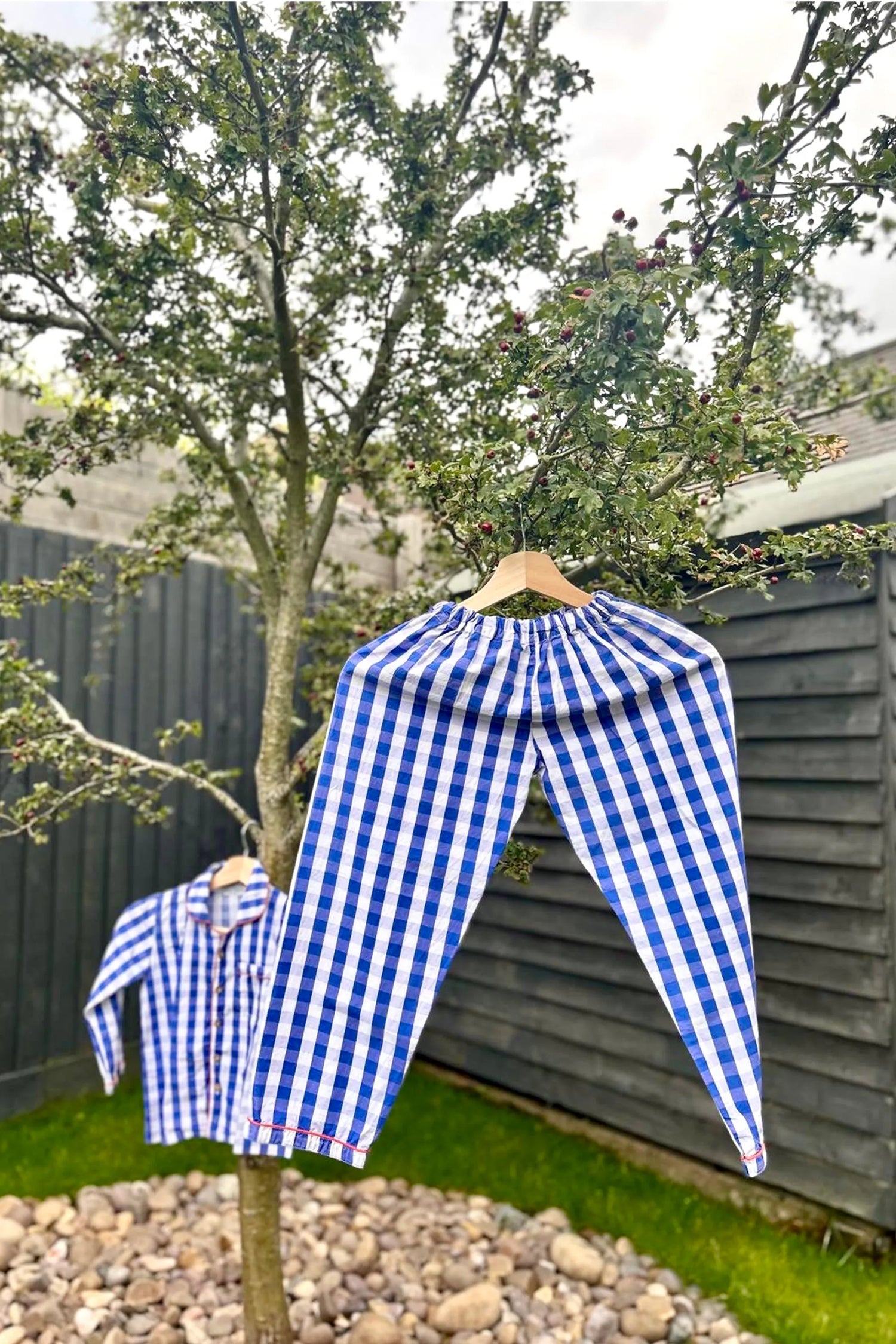 Blue Gingham Collar Pajama Set