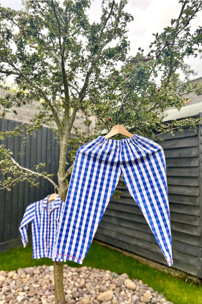 Blue Gingham Collar Pajama Set